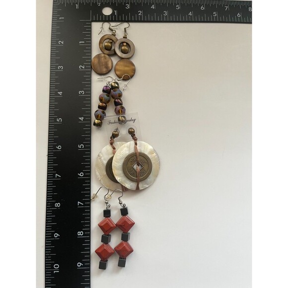 Pearl Shell Resin Pierced Earrings 4 Pair Dangle 3"-4" Boho Hippie USA Made K3 - Picture 2 of 6